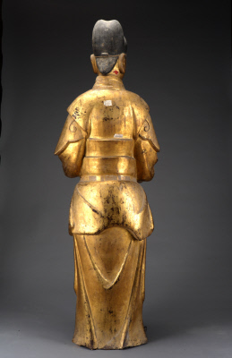 图片[3]-Female official statue with white glaze and gold paint-China Archive